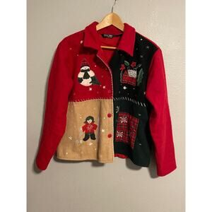 VTG Take Two Jacket Womens Large Wool Christmas Embroidered Snowman Patchwork